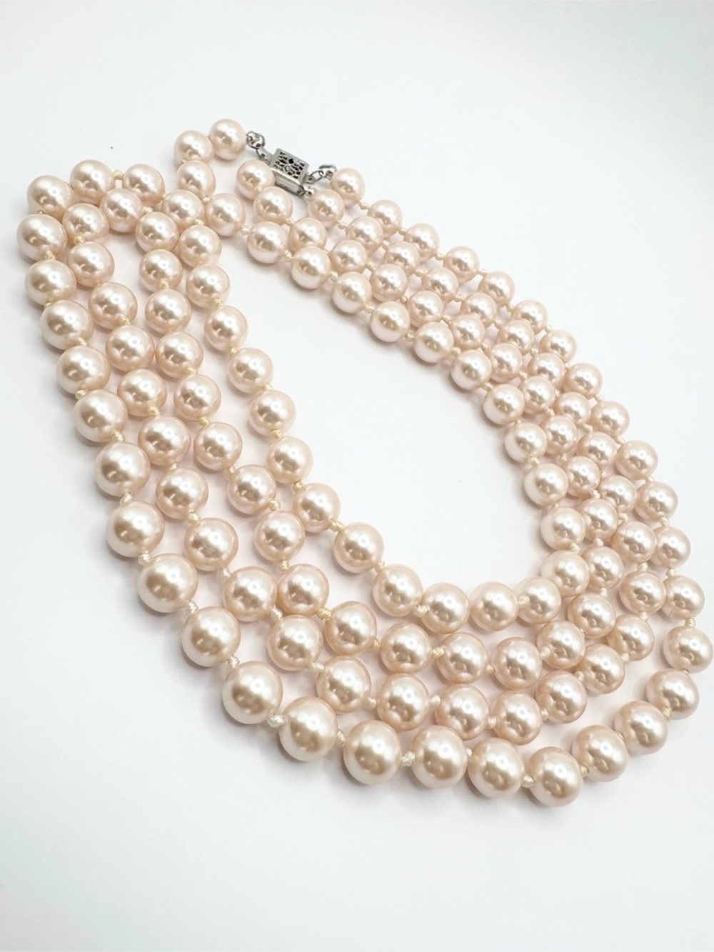 Vintage Blush Pink Double Strand Faux Pearl Necklace